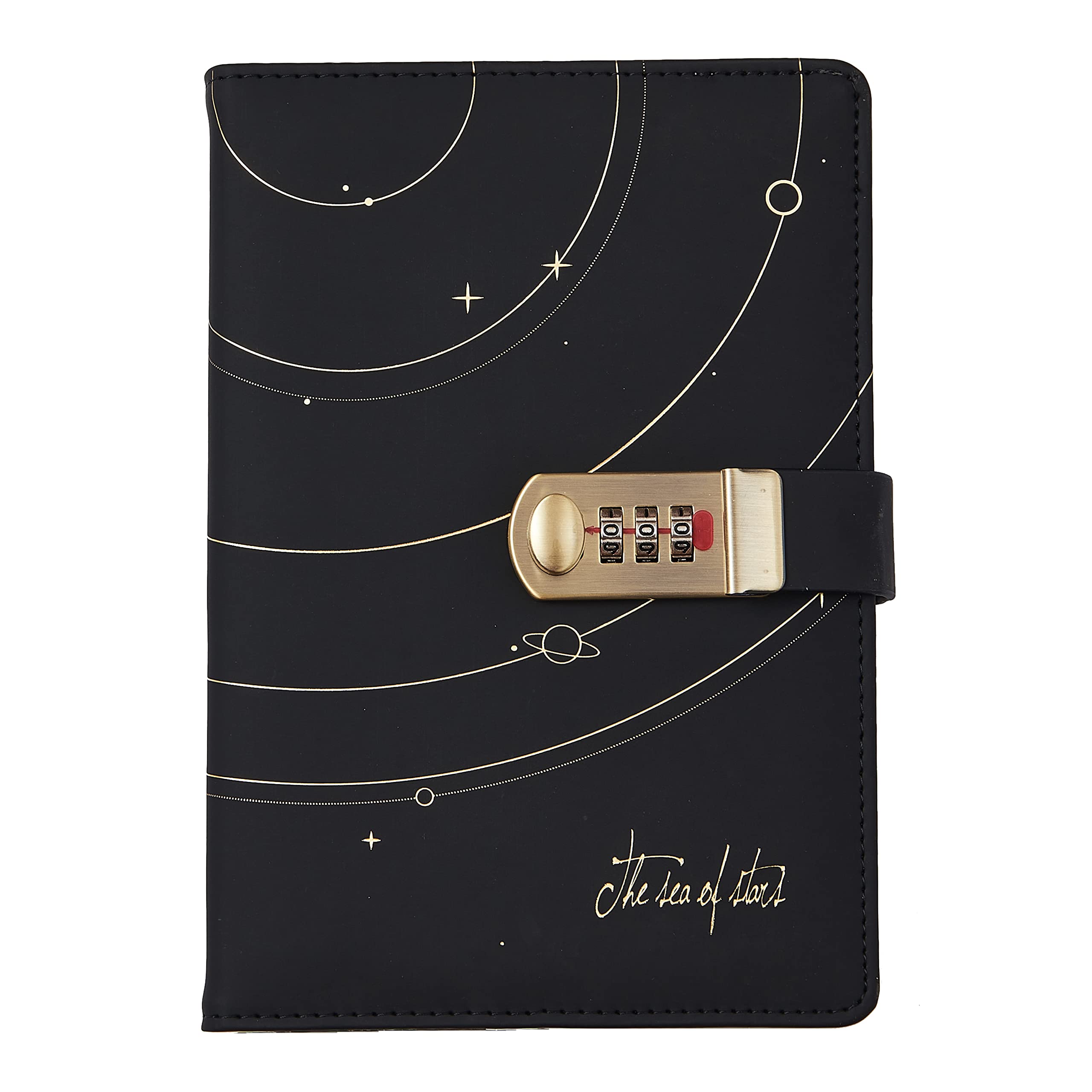 LinYesh PU Leather Binder Notebook with Lock, Stars Combination Lock Journal, A5 Personal Writing Diary, Gifts for Kids Women Men