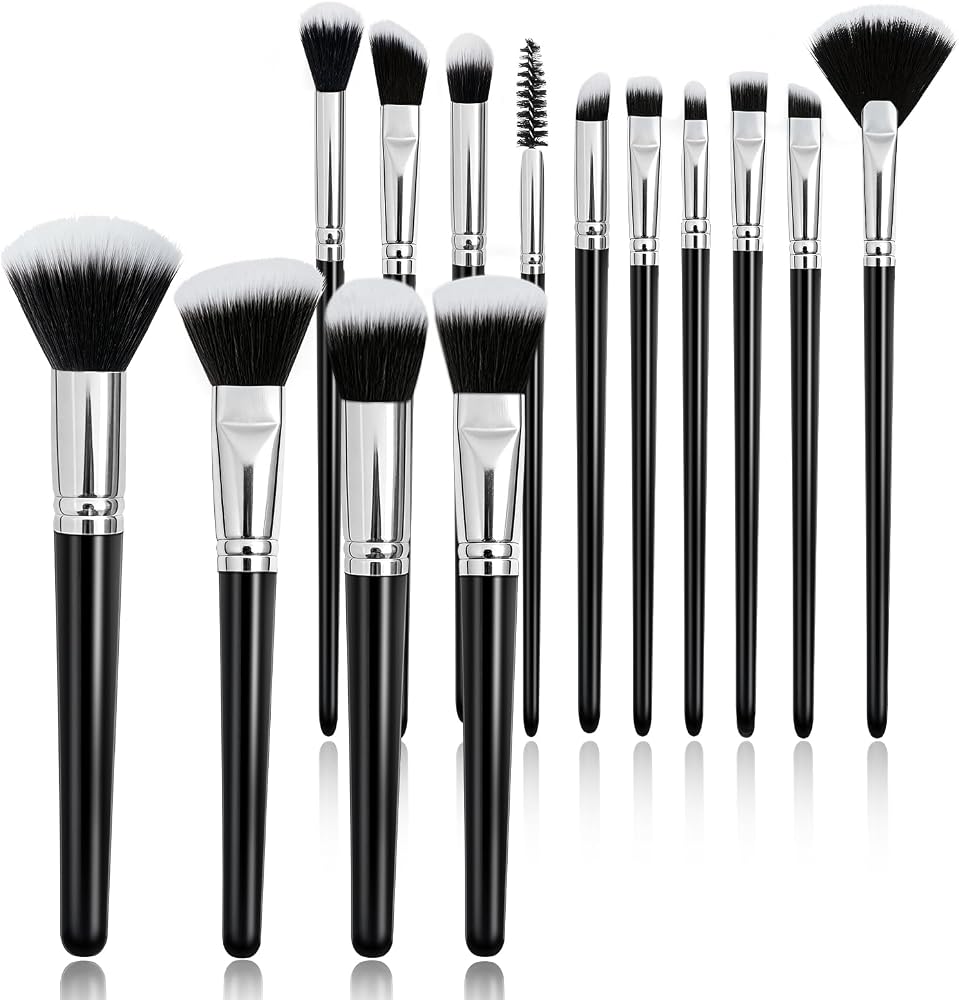 Makeup Brushes, 14 Pcs Travel makeup Brush Set, Black | Fibrous bristles, high density, fluffy, one-handle design,for Foundat