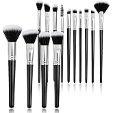 Makeup Brushes, 14 Pcs Travel makeup Brush Set, Black | Fibrous bristles, high density, fluffy, one-handle design，for Foundation, Concealer, Blush and Eyeshadow Brush