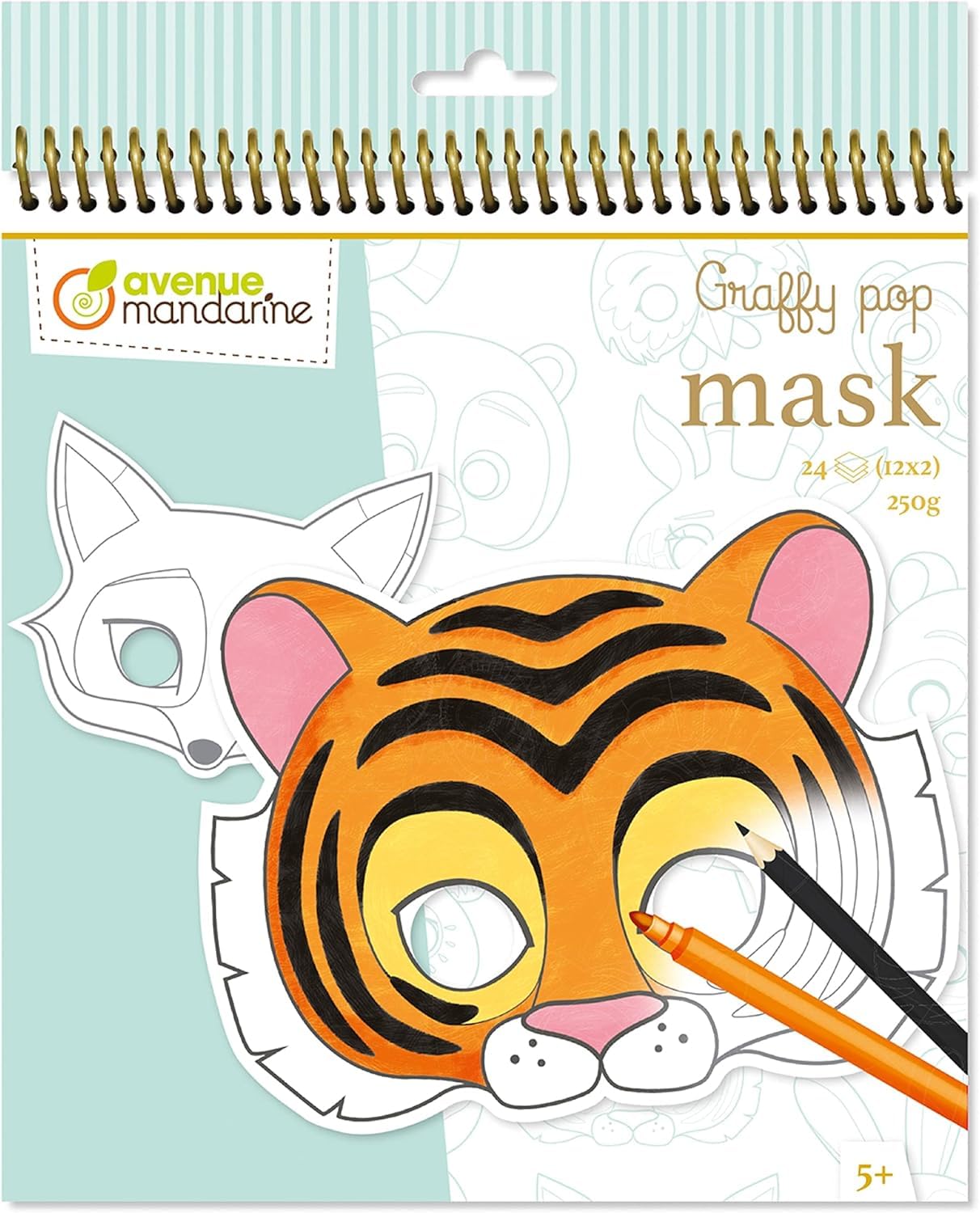 Avenue Mandarine - Ref GY023O - Graffy Pop Colouring Masks - Animals - 24 Masks to Colour, Pre-Cut For Easy Removal, 12 Designs of Mask, Suitable for Ages 5+ — image 1