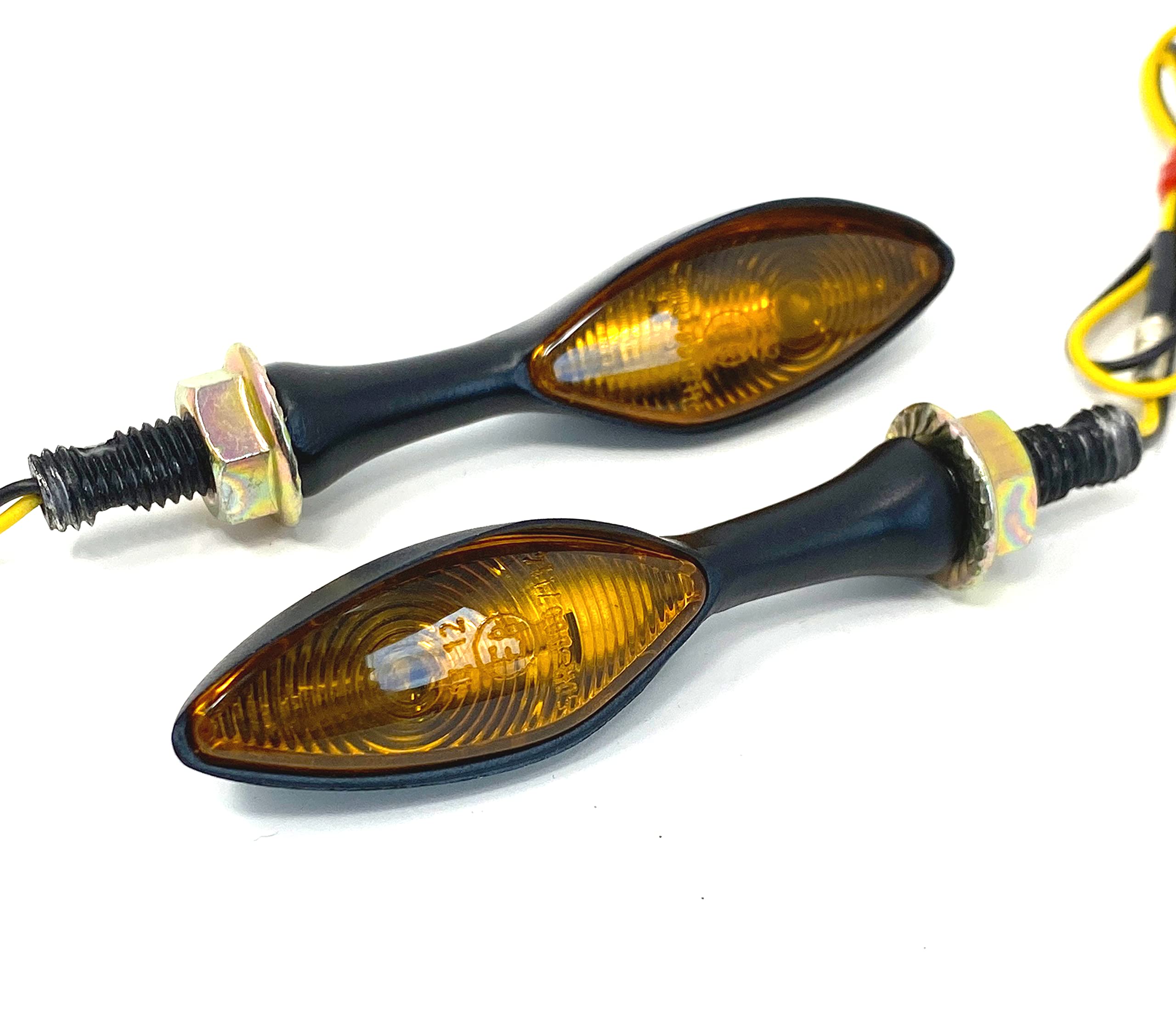 Alchemy Parts Black cat eye indicators with amber lens for Choppers Cruisers Café Racers - with bulb
