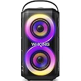 W-KING 80W Portable Party Boom Box Outdoor Wireless Bluetooth Speaker Loud Big Large with 2 Full-Range Drivers-Super Bass with Lights, IPX5, Huge 105dB Sound, 24H, U-Disk, TF, AUX, EQ