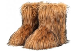 CEPEPRIN Women's Faux Fur Boots Furry Fuzzy Snow Boots Fluffy Winter Boot Warm Comfortable Mid-Calf Boot Outdoor Indoor Flat Shoes