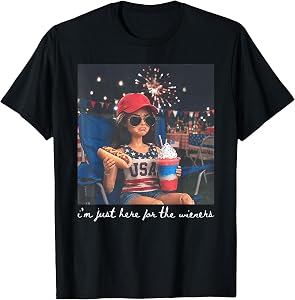 Just Here for The Wieners Funny 4th of July Girl Face Meme T-Shirt