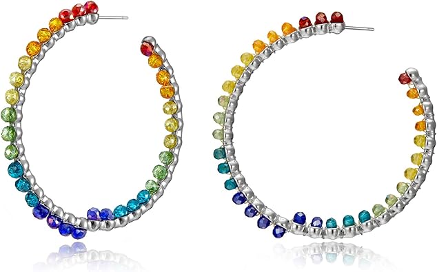 Amazon Lサイズ フープイヤリング レディース レインボー ラインストーン クリスタル 大きなサークル フープ スタッド イヤリング ハンドメイド ファッション ブライダル ウェディング ジュエリー 女性用 金メッキ ピアス 通販