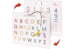 POVITRULYA Magnetic Alphabet Tracing Board - double sided letters & numbers Magnetic Tracing Board, ABC magnets learn to write with magnetic pen, STEM toy letters learning, handwriting games, writing montessori