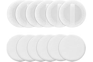 Sibba Loose Powder Puff 12 Pieces Round Velour Face Makeup Compact Body Container Setting Pressed Blending Foundation Cream Make Up Ribbon Strap Sponge Cushion Applicator (White)