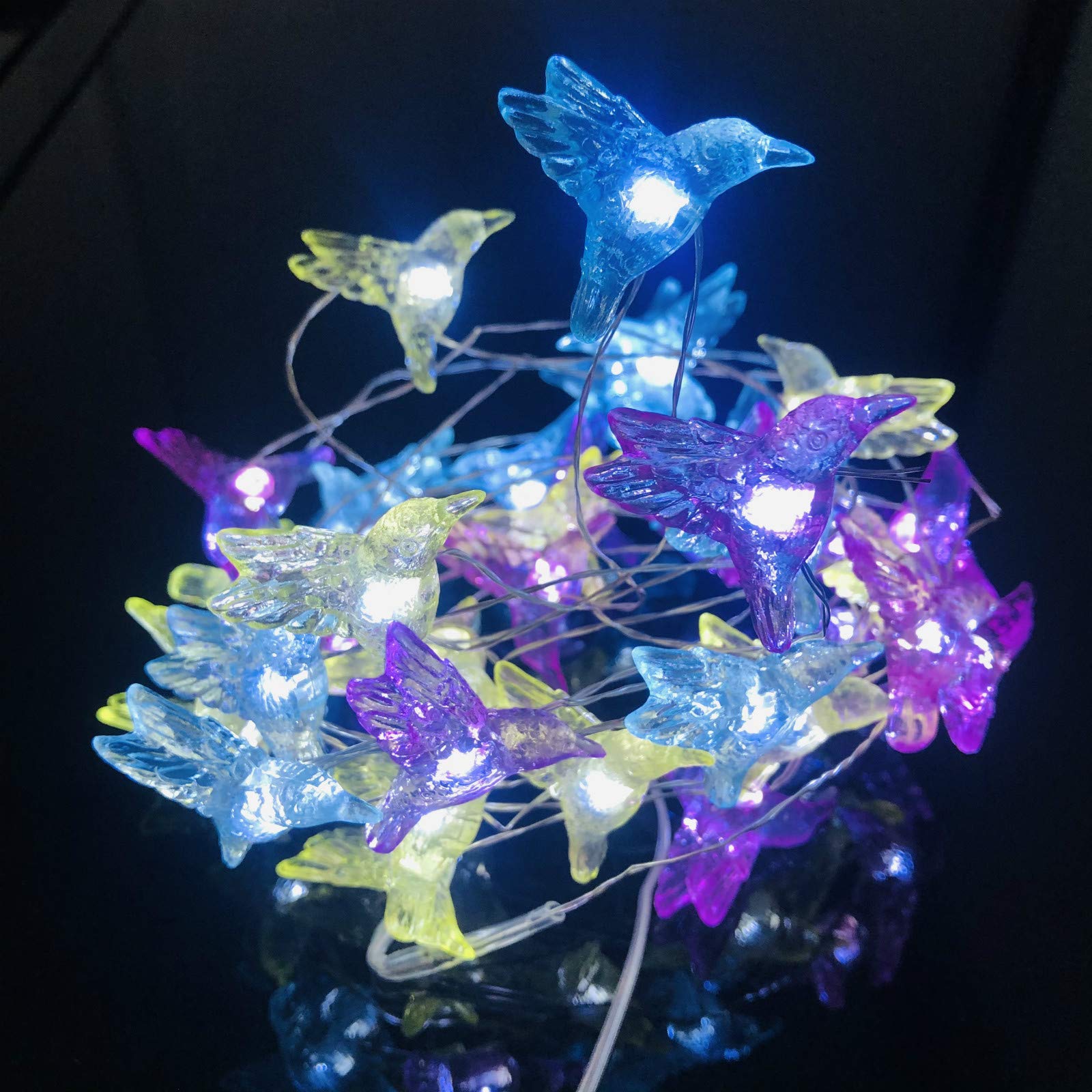 YOLIGHT Hummingbird String Lights LED Fairy Lights 4m40 LED Twinkle Hummingbird Hanging Lights for Wedding Garden Parties DIY Wreathe Decoration (Crystal Hummingbird, USB)