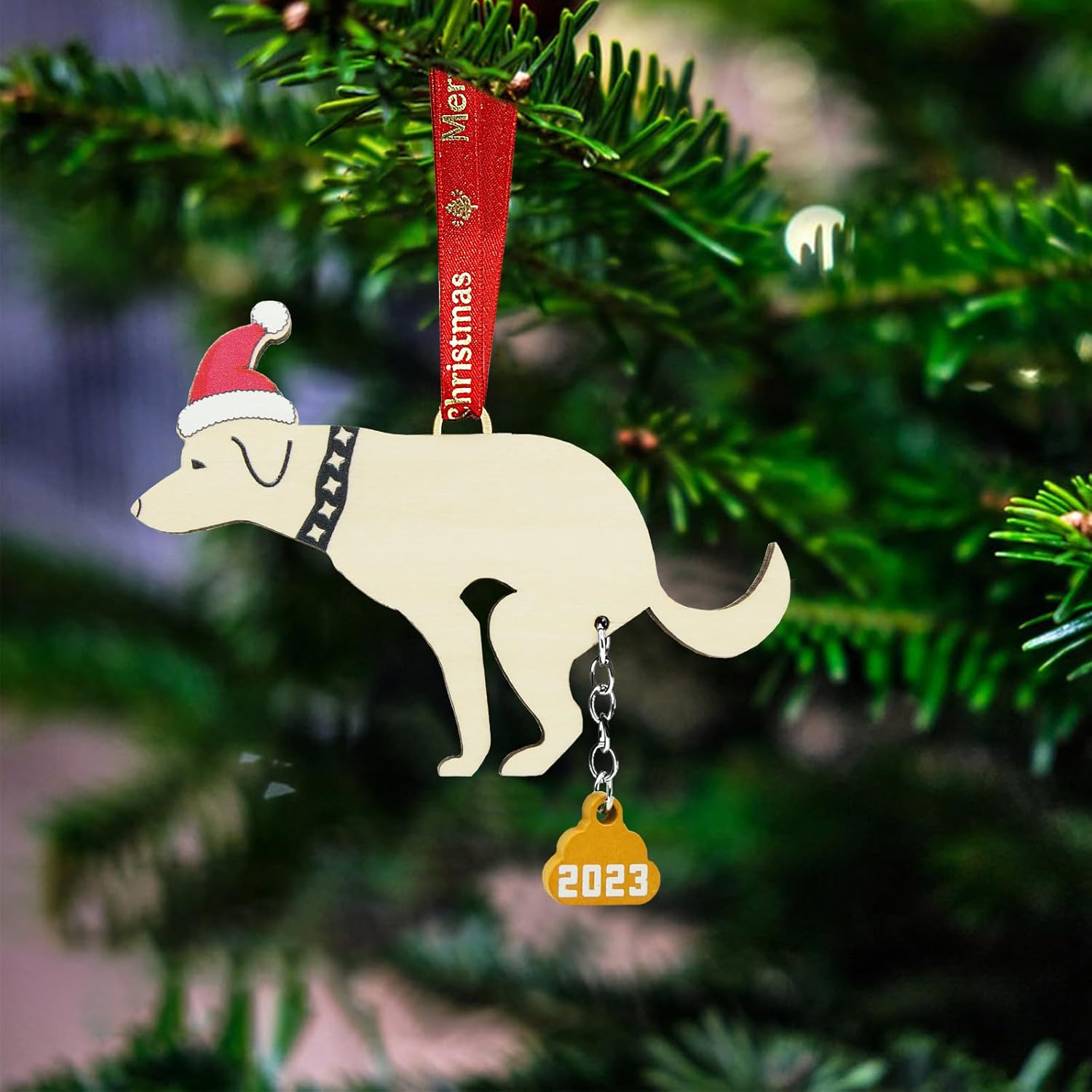 Ornaments - Pet Dog Cat Christmas Ornaments Funny Dog Pooping Ornaments for Christmas Tree Wood Laser Engraved Christmas Ornaments 2023 (Dog2)