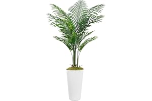 Artificial Palm Tree with White Tall Planter 5ft Tall - Faux Plants Indoor 12 Realistic Branches - Fake Tropical Floor Plants