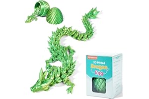 PETBSNVB 12" 3D Printed Dragon in Easter Eggs, Easter Basket Stuffers, Crystal Dragon Surprise in Eggs, Articulated Dragon, Dragon Fidget Toy, Home Office Decor Executive Desk Toy (Laser Green)