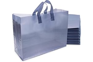Prime Line Packaging 16x6x12 100 Pack Blue Gift Bags, Large Frosted Navy Plastic Bags with Handles, Shopping Bags for Small Business, Boutique, Bulk