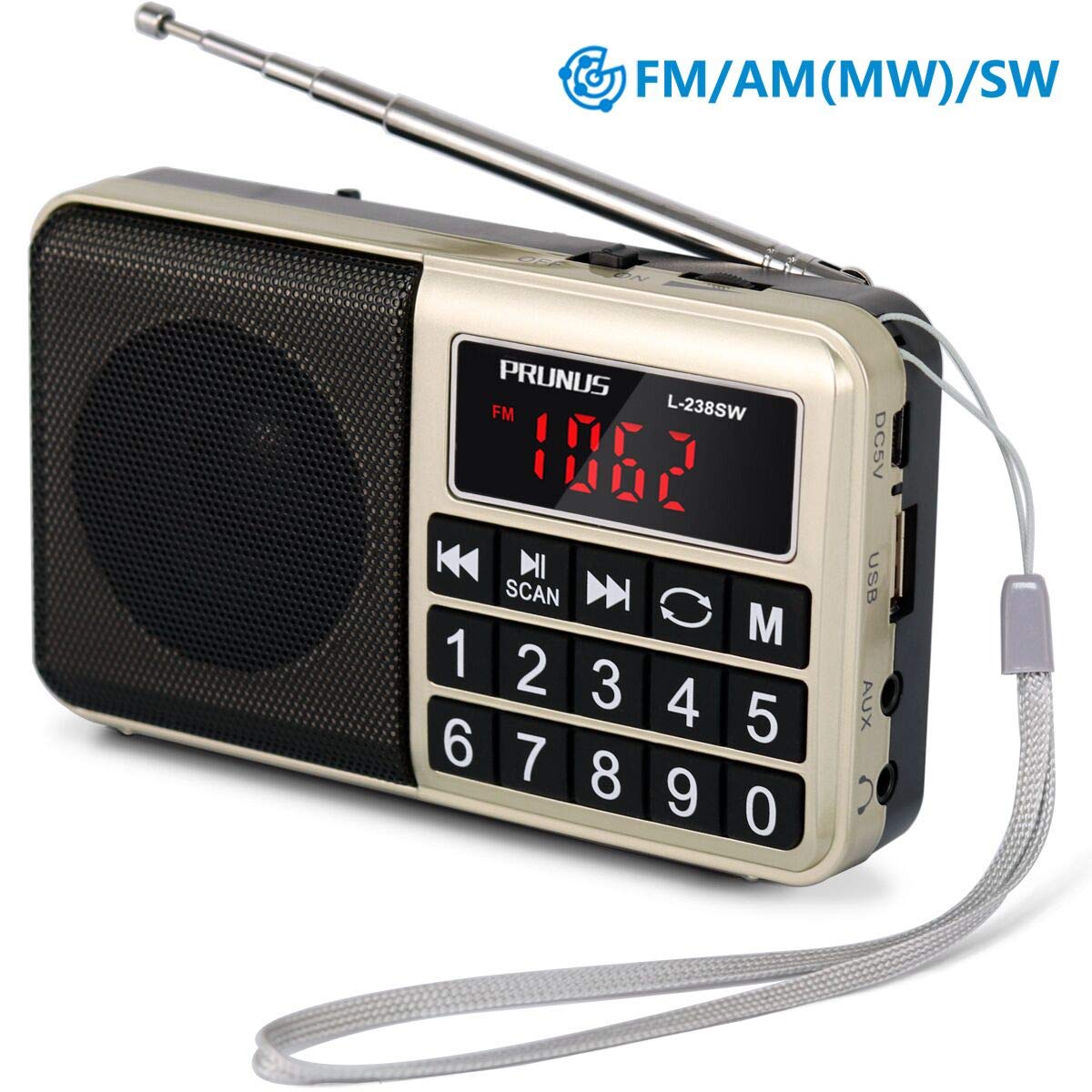 PRUNUS Radio Portable Rechargeable FM/AM(MW)/SW USB MicroSD et Lecteur