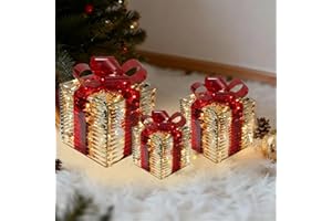 NAGHDIGBLE Christmas Decorations, 3-Piece Set, Box Ornaments with Bows, Illuminates Christmas Tree Skirts. Suitable for Indoor, Courtyard, and Outdoor Lawn Decorations.