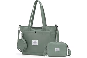 BJLFS Tote Bags for Women with Toiletry Bag Sets Carry on bag Handbag Waterproof Casual Travel Beach Bag Crossbody Bag for Gym Work Travel Shopping Green