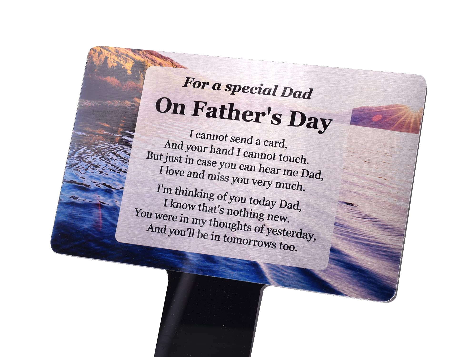 NEW For A Special Dad On Father's Day - Memorial plaque with stake, sunset over lake