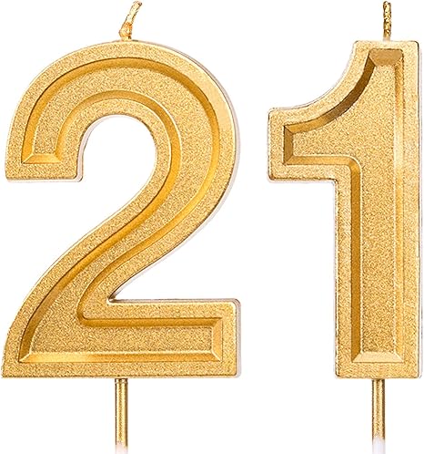 Amazon Com Luter 2 76 Inch Gold Glitter Happy Birthday Cake Candles Number Candles Birthday Candle Cake Topper Decoration For Party Kids Adults Number 21 Home Kitchen