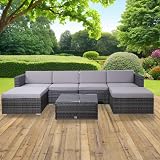 EVRE Nevada 6 Seater Outdoor Rattan Garden Set Grey with Cushions view 2