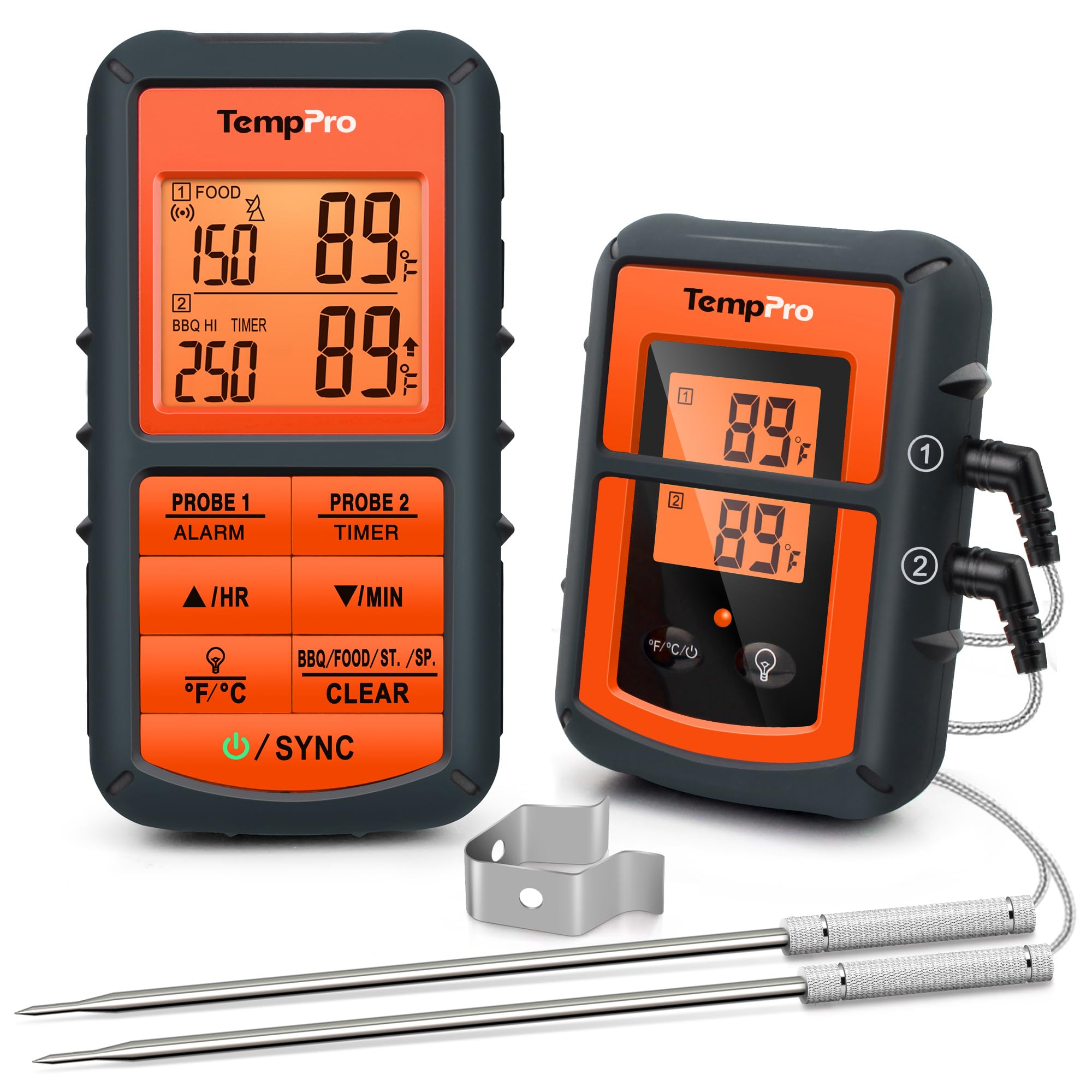 ThermoPro TP08C-O Digital Wireless Meat Thermometer for Kitchen Cooking BBQ Smoker Grill Oven Thermometer with 2 Probes, 150m Wireless Remote Range BBQ Food Thermometer