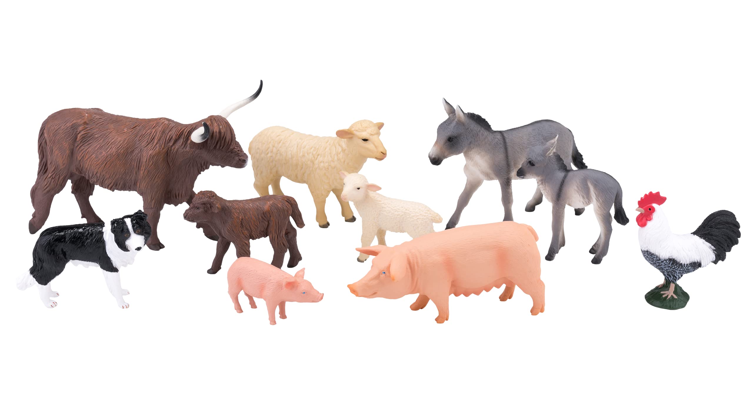 MOJO – Farm Yard Starter Set 10pc Figures Cows, Sheep, Pigs, Donkeys, Rooster | Hand-Painted Toy Figure | Farm Animals Collection | True to Life & Highly Detailed | Designed in UK