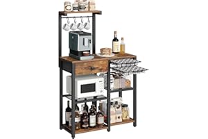 YATINEY Bakers Rack with Storage, 5-Tier Coffee Bar Station with Drawer, Kitchen Coffee Stand with Pod Drawer Holder, for Living Room, Home Cafe, Kitchen, Rustic Brown KF60BRY1
