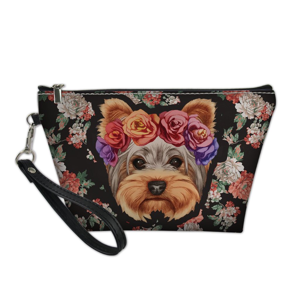 HUGS IDEA Women Fashion Toiletry Bag Yorkshire Terrier Print Waterproof Cosmetic Pouch Clutch Bag