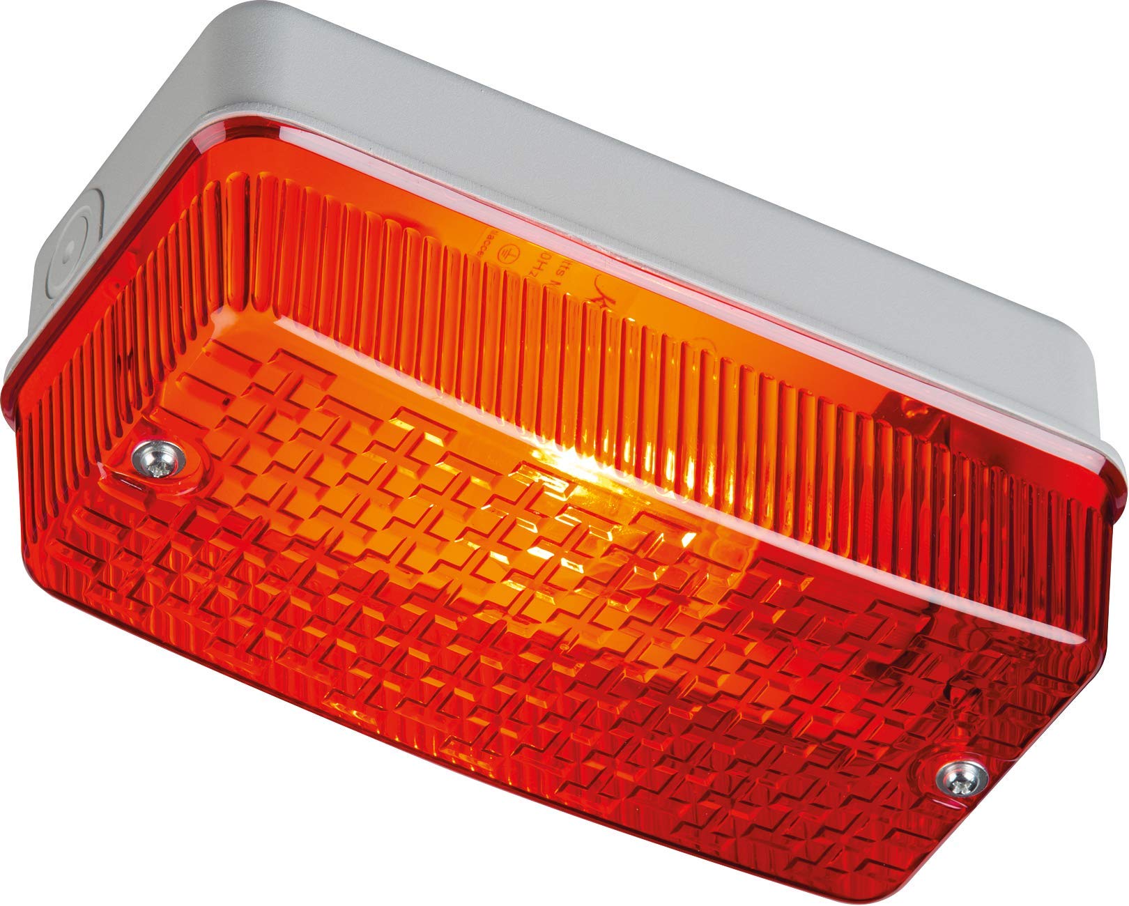 Knightsbridge IP65 Bulkhead Lamp Holder with Red Prismatic Diffuser and Aluminium Base, E27, 100 W, White