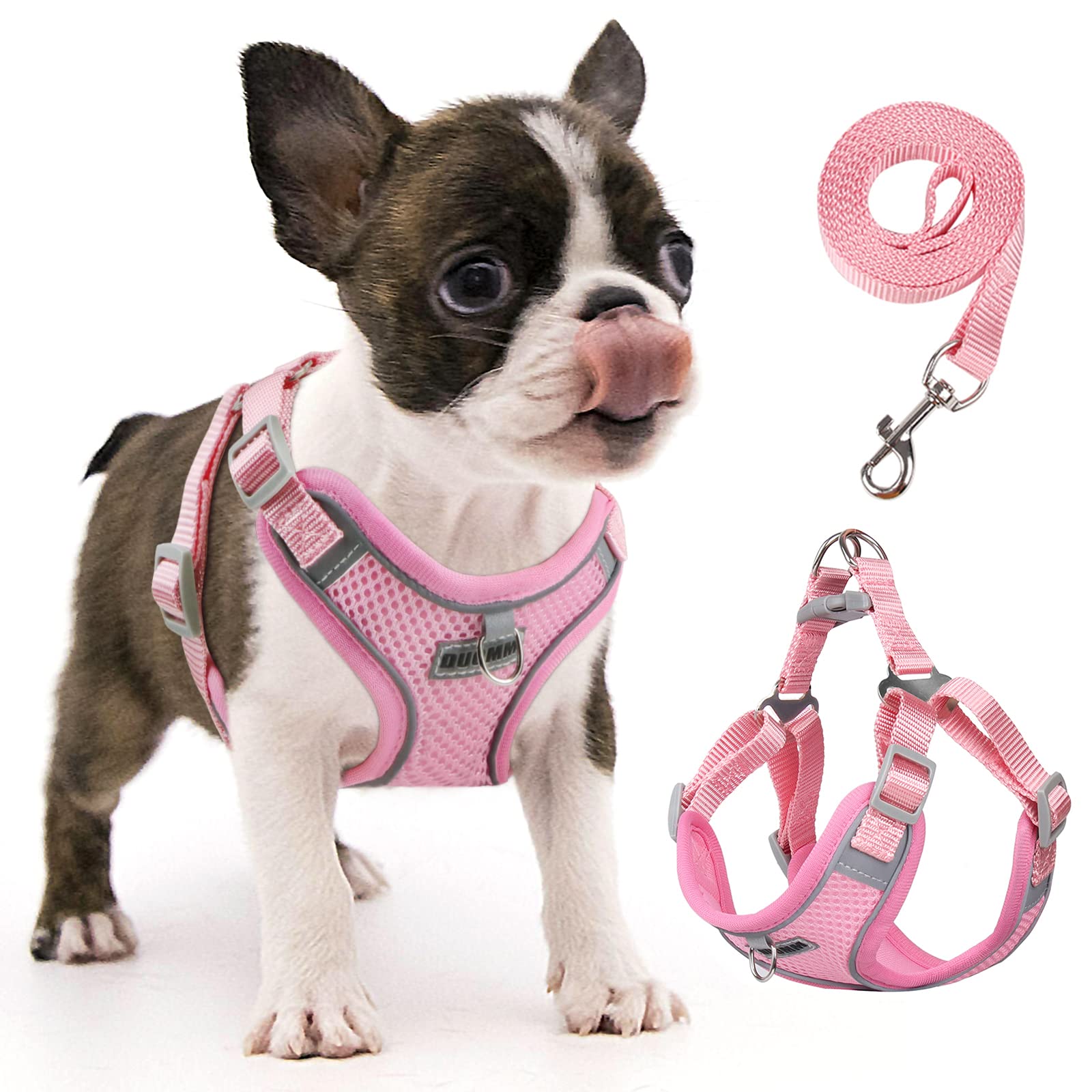 rennaio Dog Harness No Pull, Adjustable Puppy Harness with 2 Lead Clips, Ultra Breathable Padded Dog Vest Harness, Reflective Dog Harness and Lead Set for Small and Medium Dogs (Pink, S)