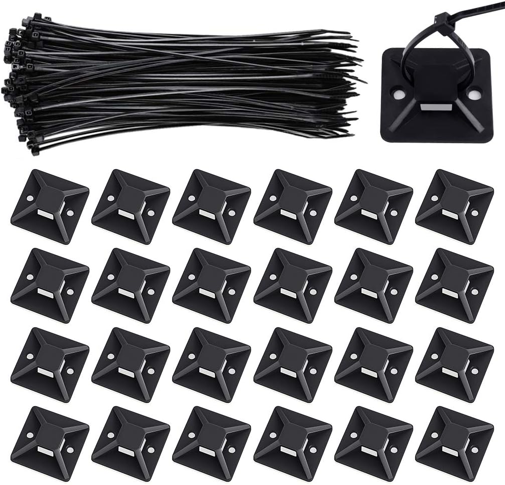 Amazon Com Zip Ties And Mounts Viaky 1 Pcs 8 Inch Self Locking Nylon Cable Ties With 1 Pcs Adhesive Backed Mounts Screw Hole Anchor Wire Tie Base 1 1 X 1 1 Black Office Products