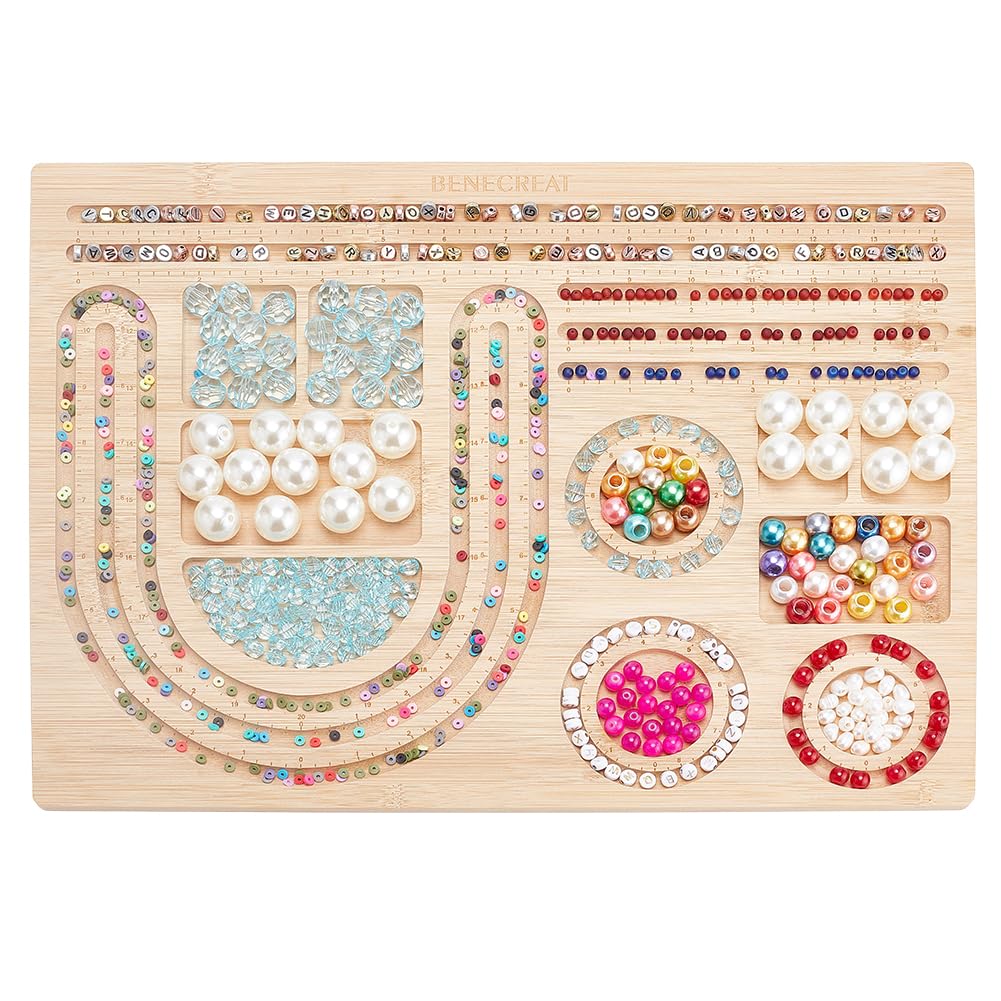 BENECREAT 39x29cm Wooden Bead Design Board Bead Making Supplies Beading Trays Mats for Bracelet Necklaces Jewelry Making DIY Design 1cm Thick — image 1