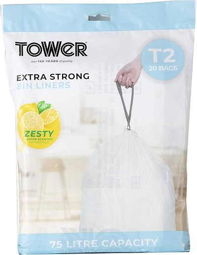 Tower 75L Lemon Scented Bin Liners 20 Pack White
