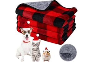 Reginary 4 Pcs Waterproof Guinea Pig Blankets Washable Small Animal Fleece Bedding Absorbent Guinea Pig Cage Liners Reusable Pet Pee Pad Sleep Mat for Hamster Ferret(Christmas Plaid,24 x 16 Inch)