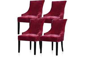 Lellen Velvet Stretch Wingback Chair Cover Slipcover - Reusable Protector Cover for Dining Room Banquet Home Decor etc Machine Washable Hand Washable (Wine, 4PC)