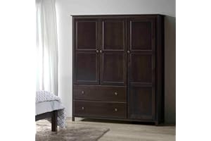 Grain Wood Furniture Shaker 3-Door Wardrobe, Solid Wood with Expresso Finish