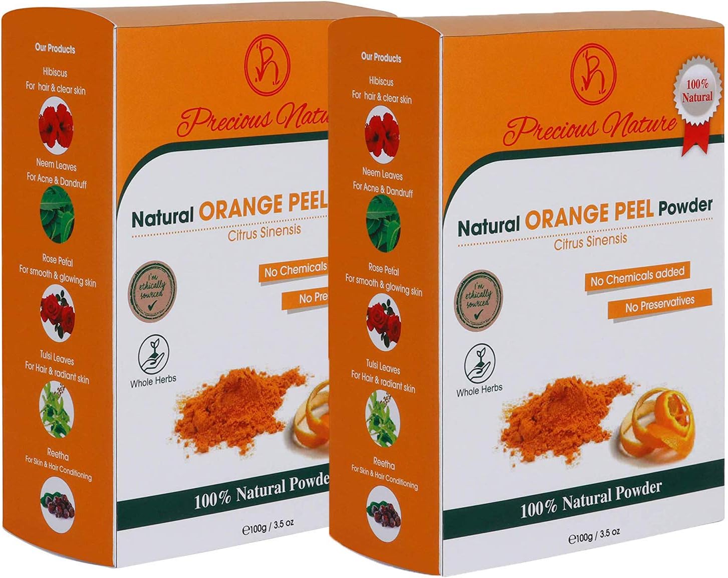 Precious Nature Orange Peel Powder Pure Vitamin C For For Skin Whitening, Shiny Hairs,face Pack And Hair Care, Micro Fine Handmade Pure And Natural - 100 Gram Each Pack of 2