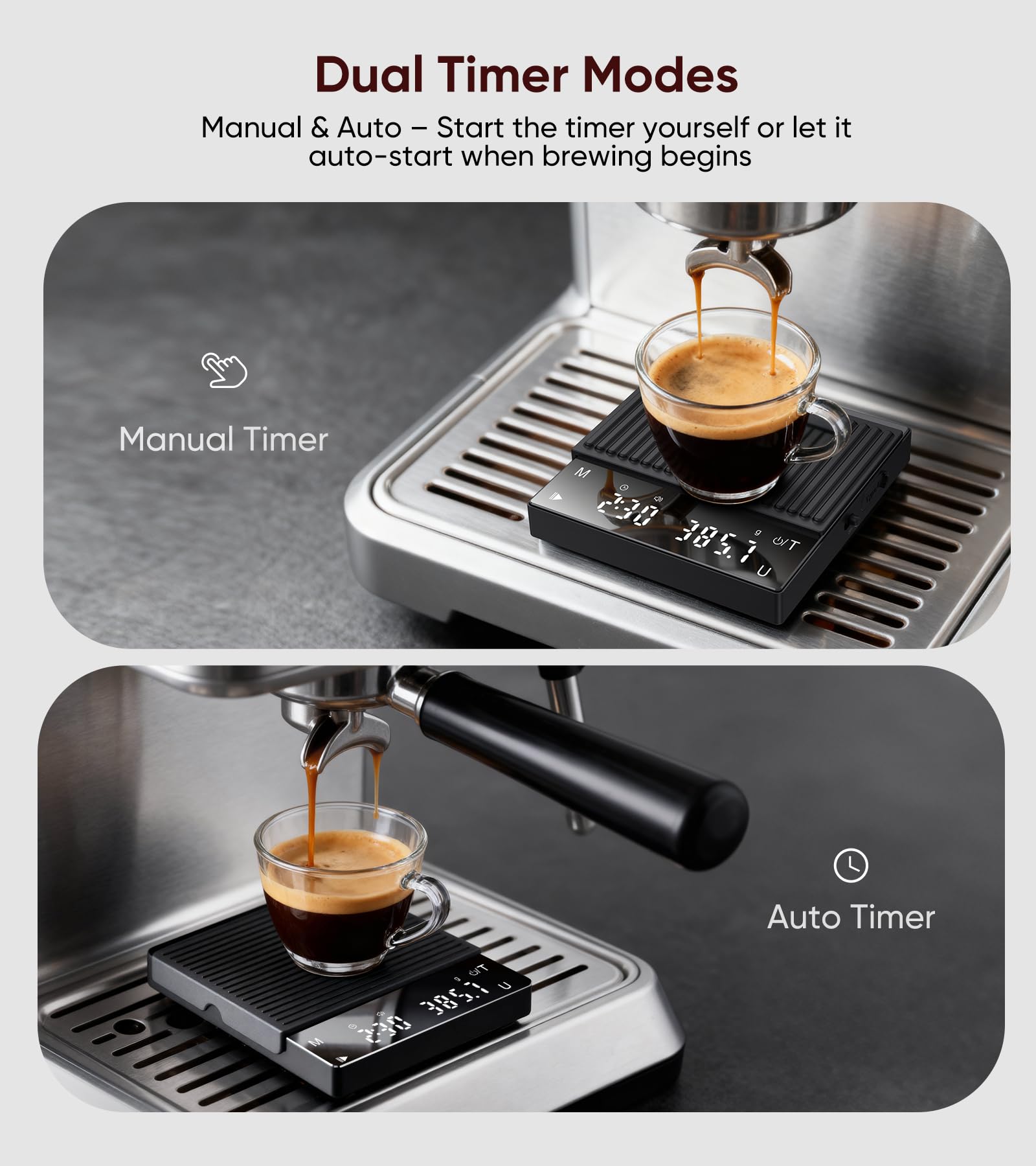 Rechargeable Coffee Scale with Timer, Mini Espresso Scale 2kg/0.1g High Precision Scale for Espresso & Pour-Over Coffee, Portable Digital Food Kitchen Scale