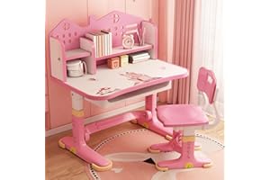 ZTGD Kids Adjustable Study Desk & Chair Set w/Storage,Drawers,Bookshelf,Child Toddler Writing Homework Table,Little Girl Work Computer Desk,Princess Preschool Desk,Escritorio Mesas para Niña (Pink A)