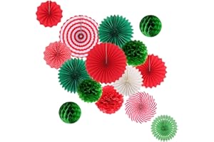 ZILUE Hanging Party Decorations Set Tissue Paper Fan Paper Pom Poms Flowers and Honeycomb Ball for Christmas Wedding Engagement Graduation Party Decor Green Red Kit