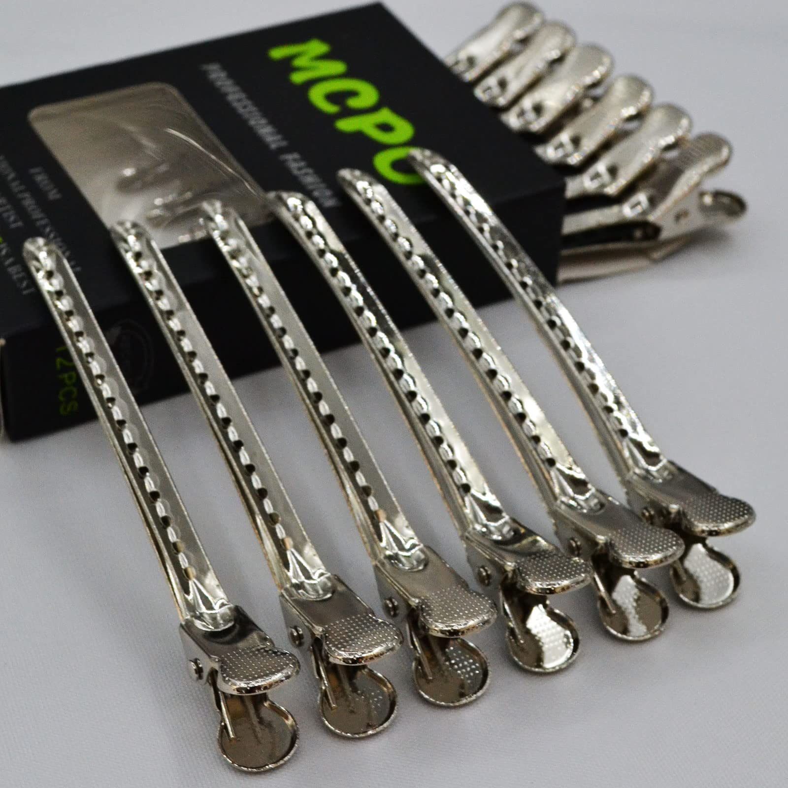Photo 1 of 12 Pcs Metal Duckbill Hair Clips for Hair Sectioning Alligator Hair Clips for Styling Dividing Duck Bill Clips with Anti-Slip Holes Salon Barber Styling Tools