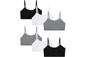 Rene Rofe Girls' Training Bra - 6 Pack 4-Way Stretch Spaghetti Strap Unpadded Bralette Starter Bras for Girls (7-14)
