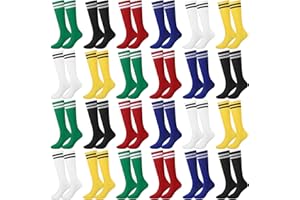 Xtinmee 24 Pairs Kids Soccer Socks Color Stretchy Compression Knee High Striped Athletic Sock for Boys Girls 7-13 Years Old
