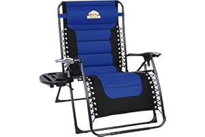 Colegence XL Oversized Zero Gravity Chair, Fully Padded Adjustable Anti Gravity Reclining Lounge Chairs with Cup Holder Folding Recliner for Beach,Camping,Lawn,Patio,Outdoor, Support 300 LBS（Blue）