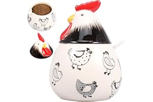 17oz Ceramic Salt Cellar with Lid and Spoon,Large Chicken Rooster Cookie Jar Salt Containers Holder for Countertop Spices,Cut