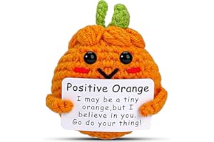 Hoedia Handmade Emotional Support Pickle Gift, Cucumber Crochet Inspirational Gifts with Wooden Base, Cute Knitted Cucumber Funny Pickle (Positive Orange)