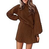 COCCKO Womens 2 Piece Skirt Sets Fall Fashion 2025 Mock Neck Ribbed Knit Sweaters And Mini Skirt Two Piece Outfits