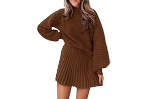 COCCKO Womens 2 Piece Skirt Sets Fall Fashion 2025 Mock Neck Ribbed Knit Sweaters And Mini Skirt Two Piece Outfits
