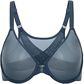 DELIMIRA Women's Cosnufy Posture Front Closure Bras Sheer Mesh Plus Size Underwire Unlined Bra