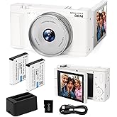 5K UHD Digital Camera for Photography, Autofocus 80MP Vlogging Camera for YouTube, 3" 270° Flip Screen Dual Lens Selfie Camera with18x Digital Zoom, 64GB SD Card, 2 Batteries & Charger,White