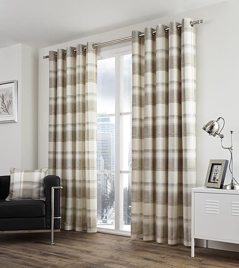 Musbury Balmoral Check Lined Eyelet Curtains 90 X72 228 182cm
