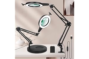 NOEVSBIG Magnifying Glass with Light, 5X & 10X Magnifying Lamp, 2-in-1 Magnifying Lamp & Clamp, Touch Control 3 Modes Stepless Dimmable LED Lighted Magnifier for Close Work Crafting Repair Hobby